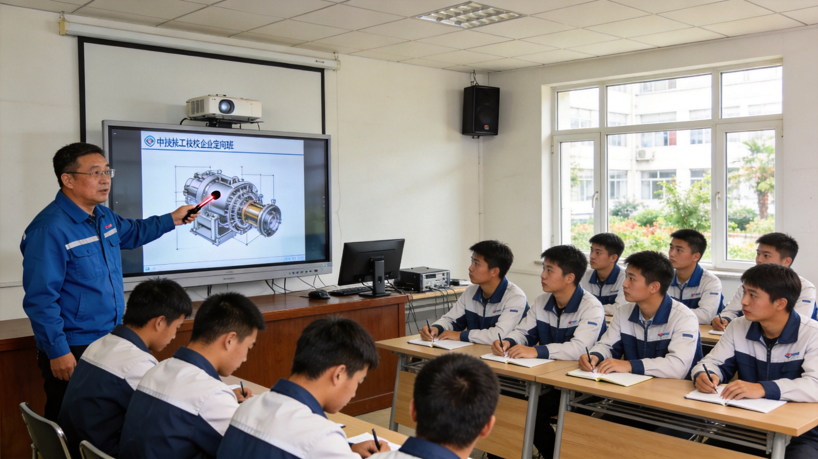 技工院校学生在名企定向班教室里听企业导师授课