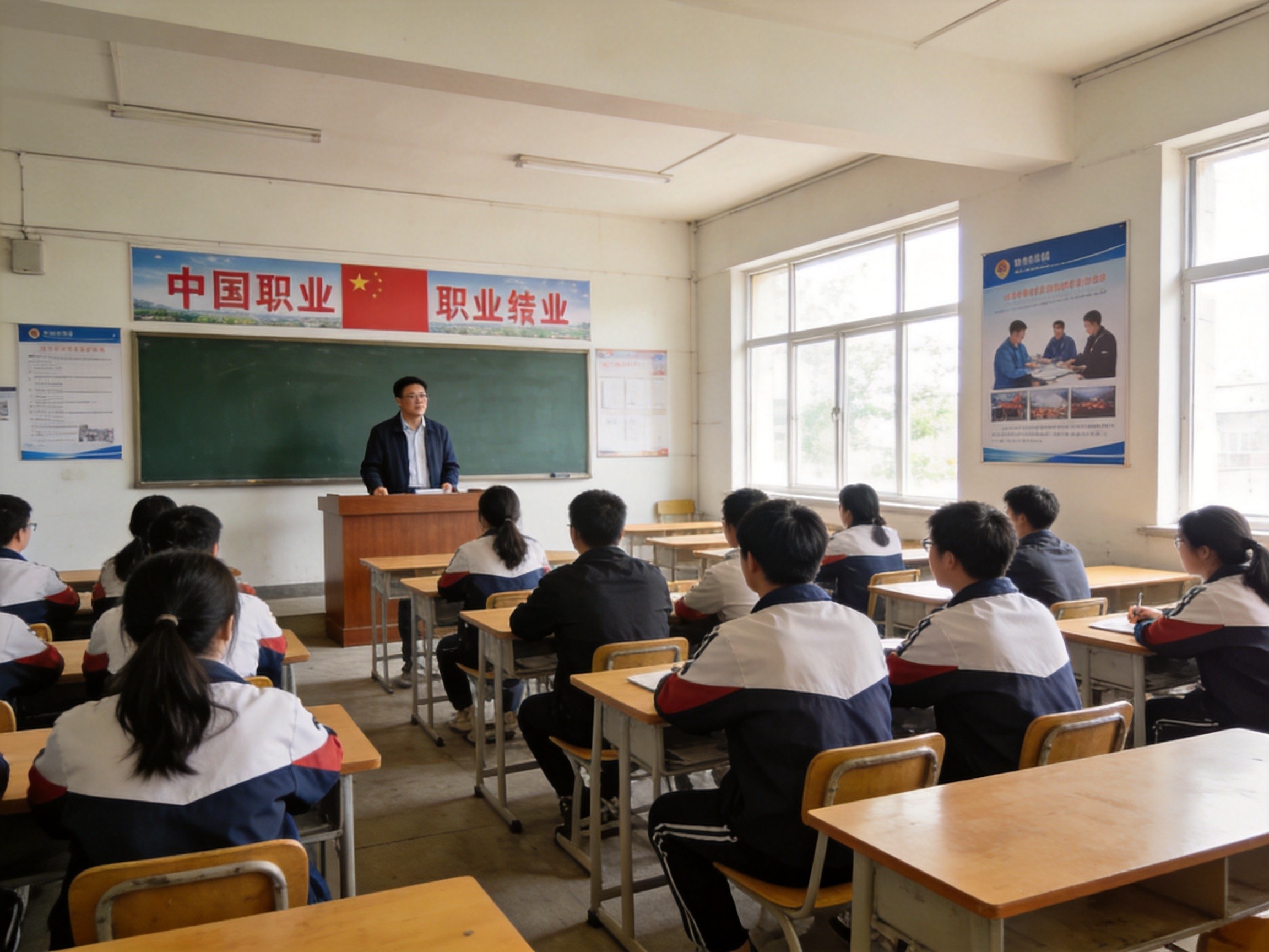 职教高考学生在实训室进行钳工技能实操训练
