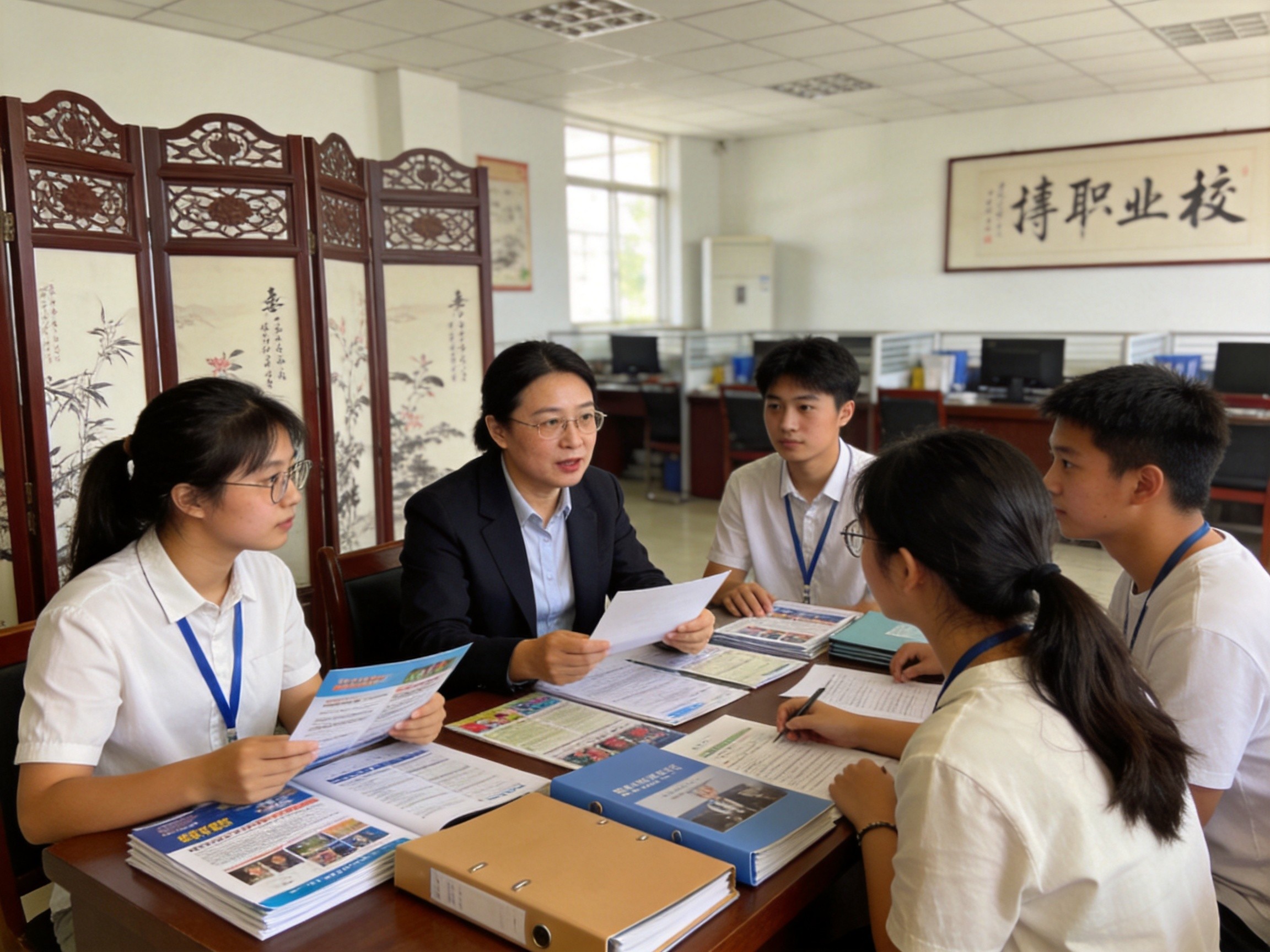 广州中职学校老师为家长展示招生计划与专业