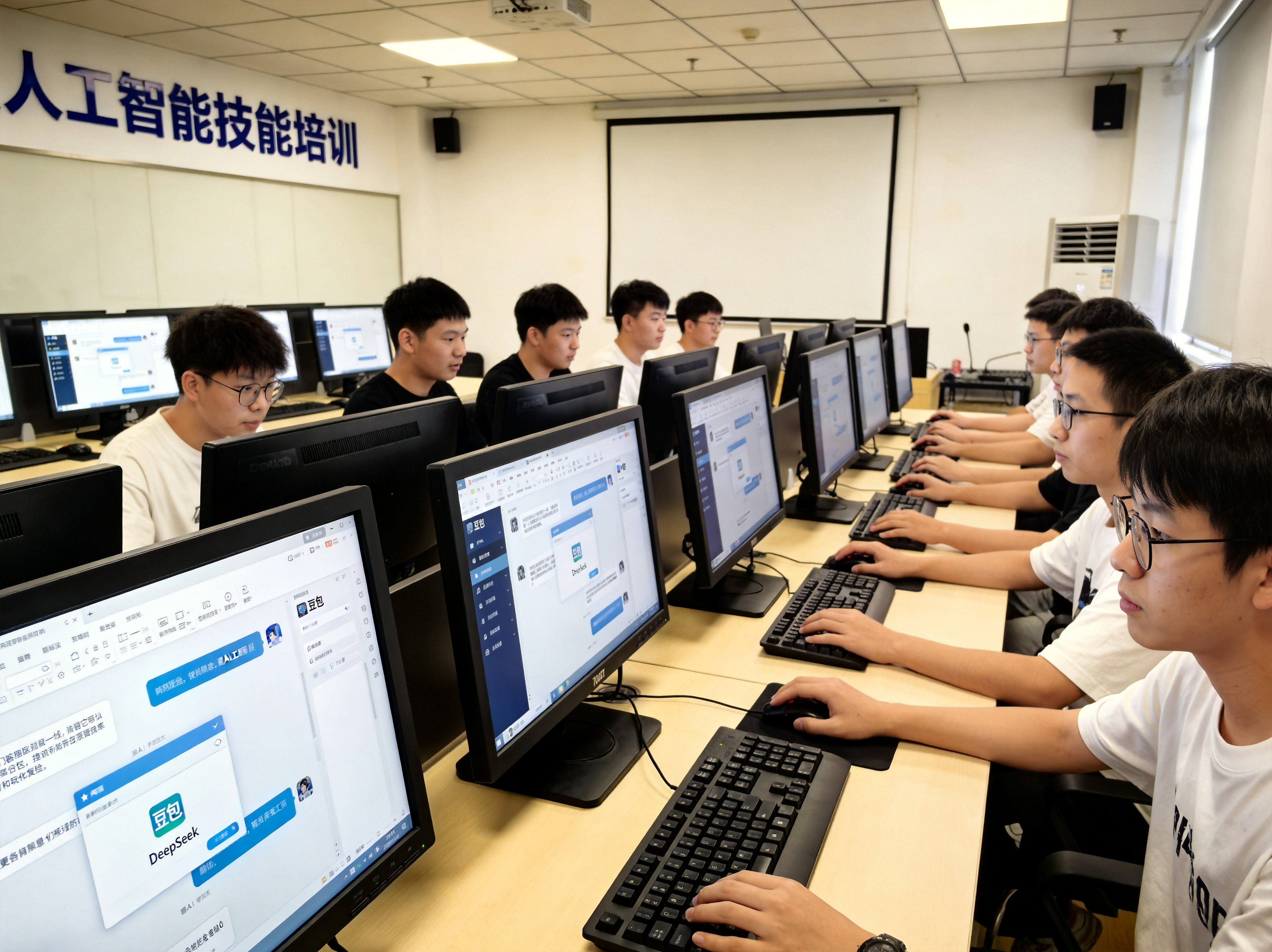 AI漫剧制作培训课上学员在电脑前实操AI视频创作