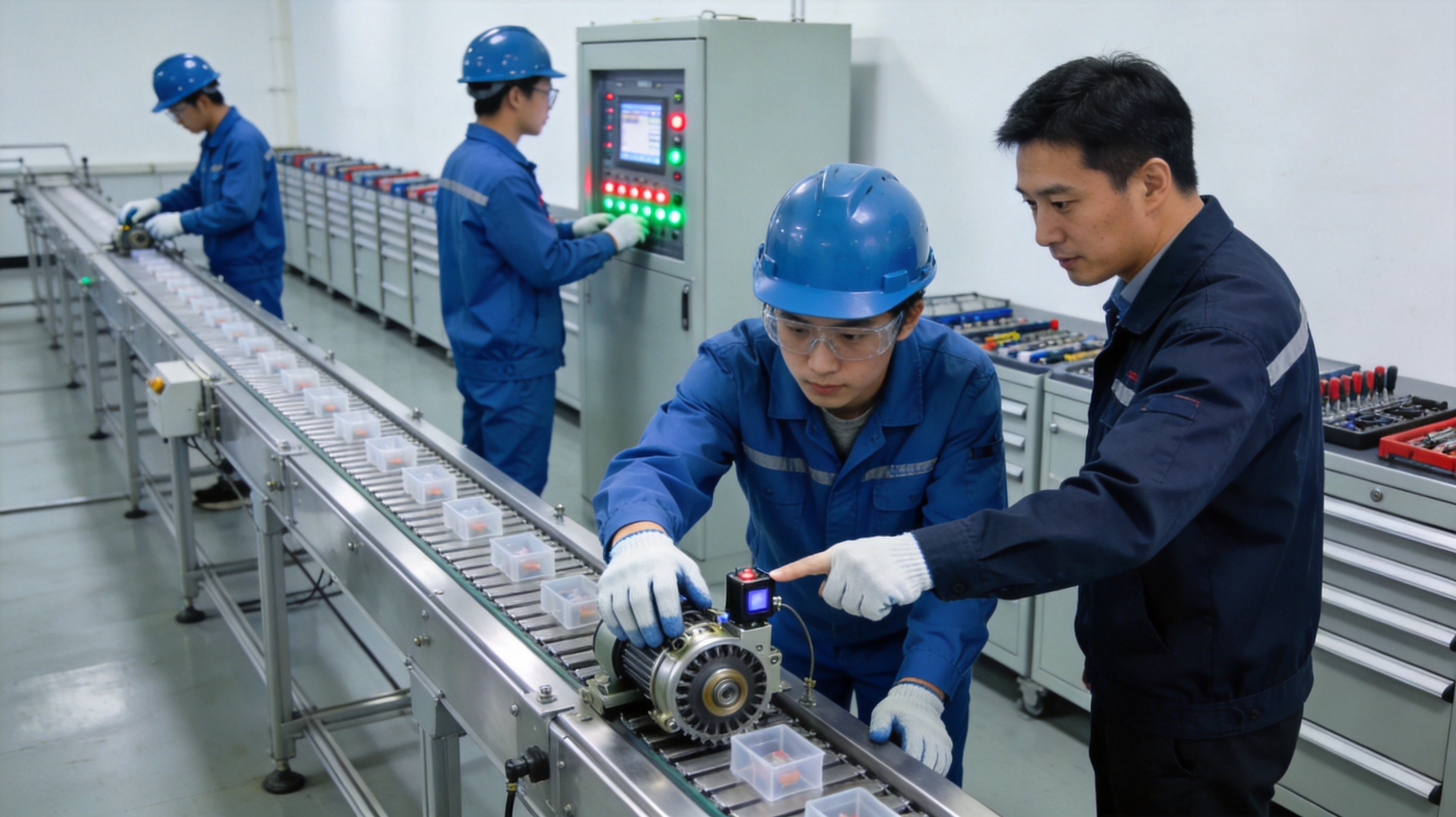 学生操作自动化产线