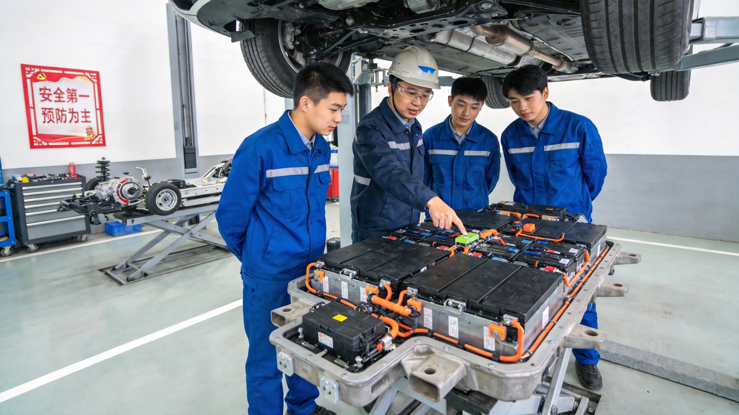 学生检修新能源汽车