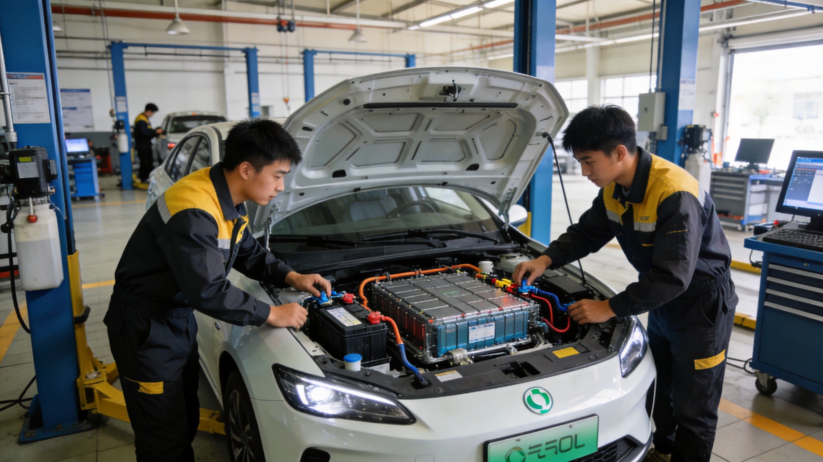 学生检修新能源汽车