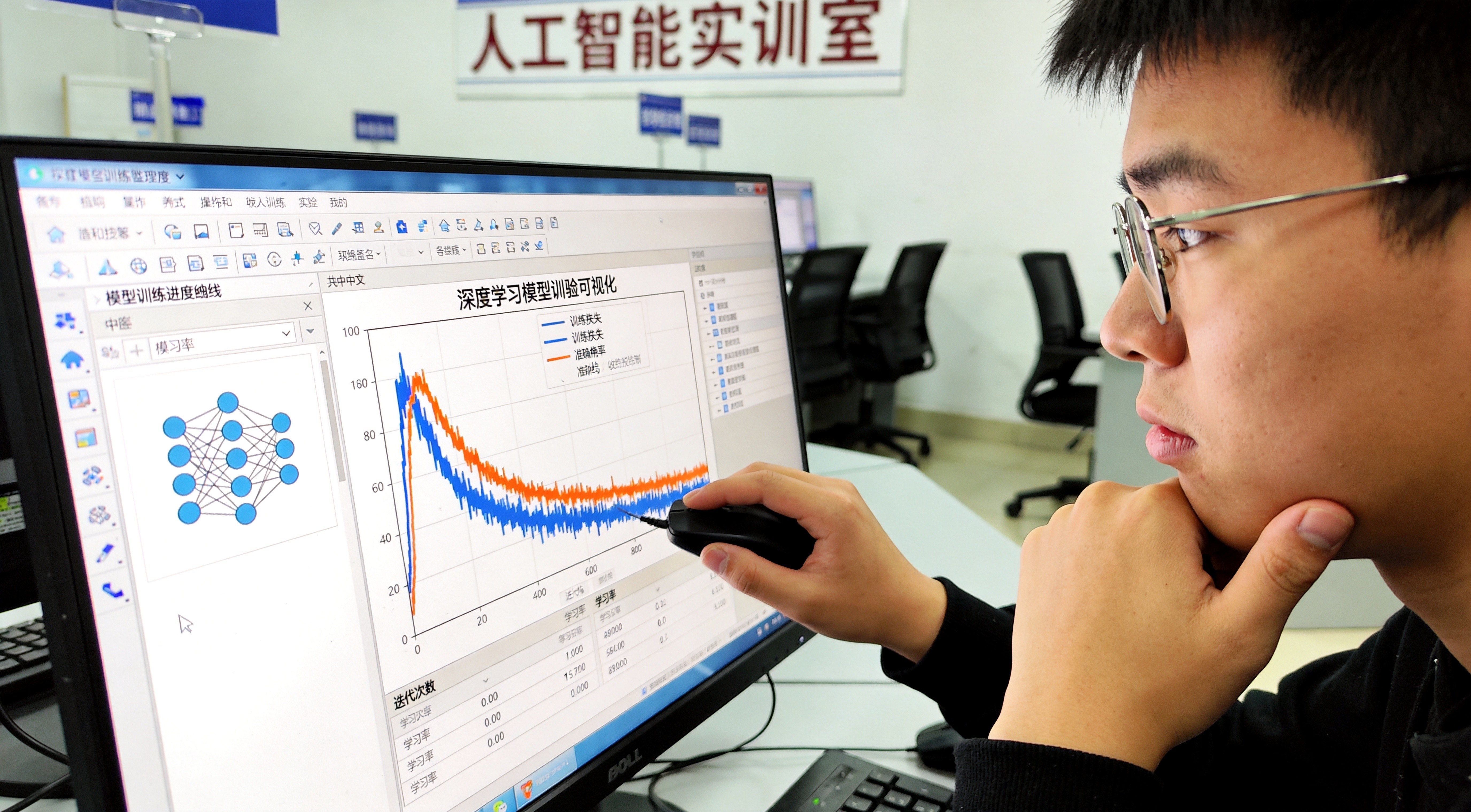 中职AI专业学生在AI-Lab云平台进行模型训练实操
