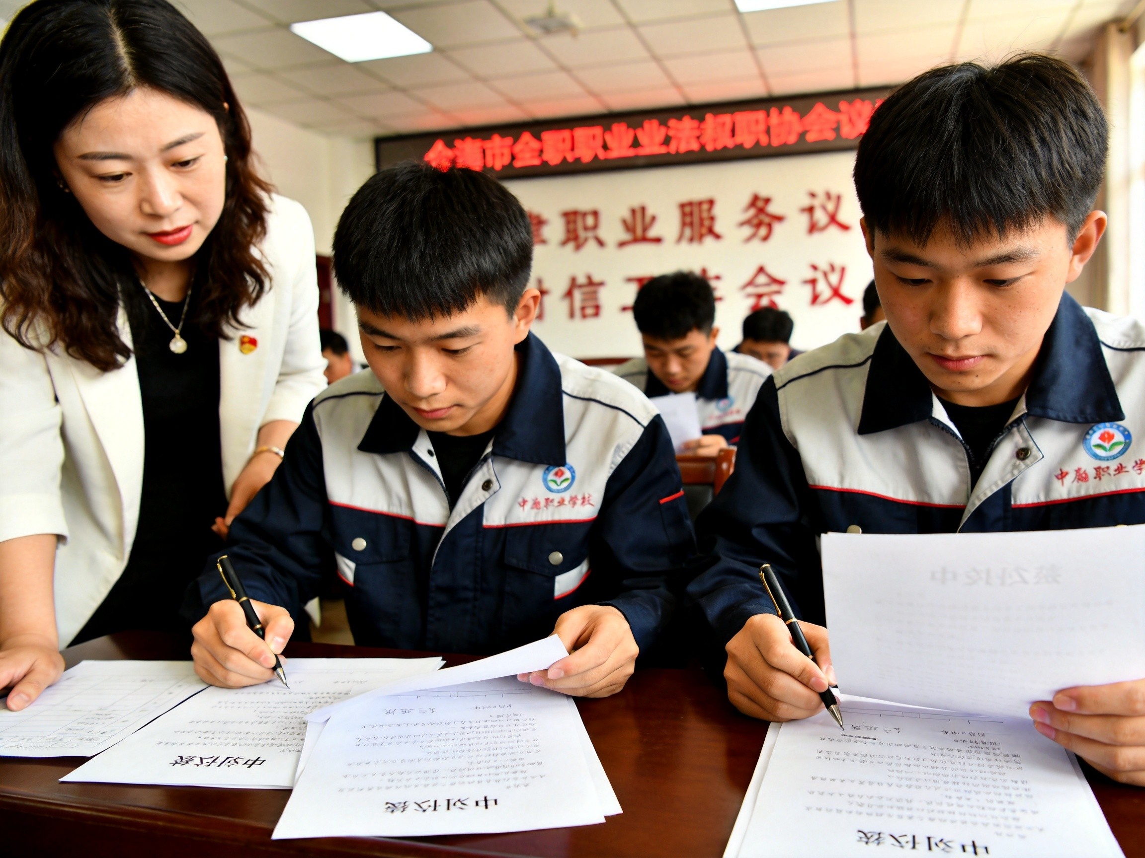 中职学生在实习前签署规范岗位实习协议现场