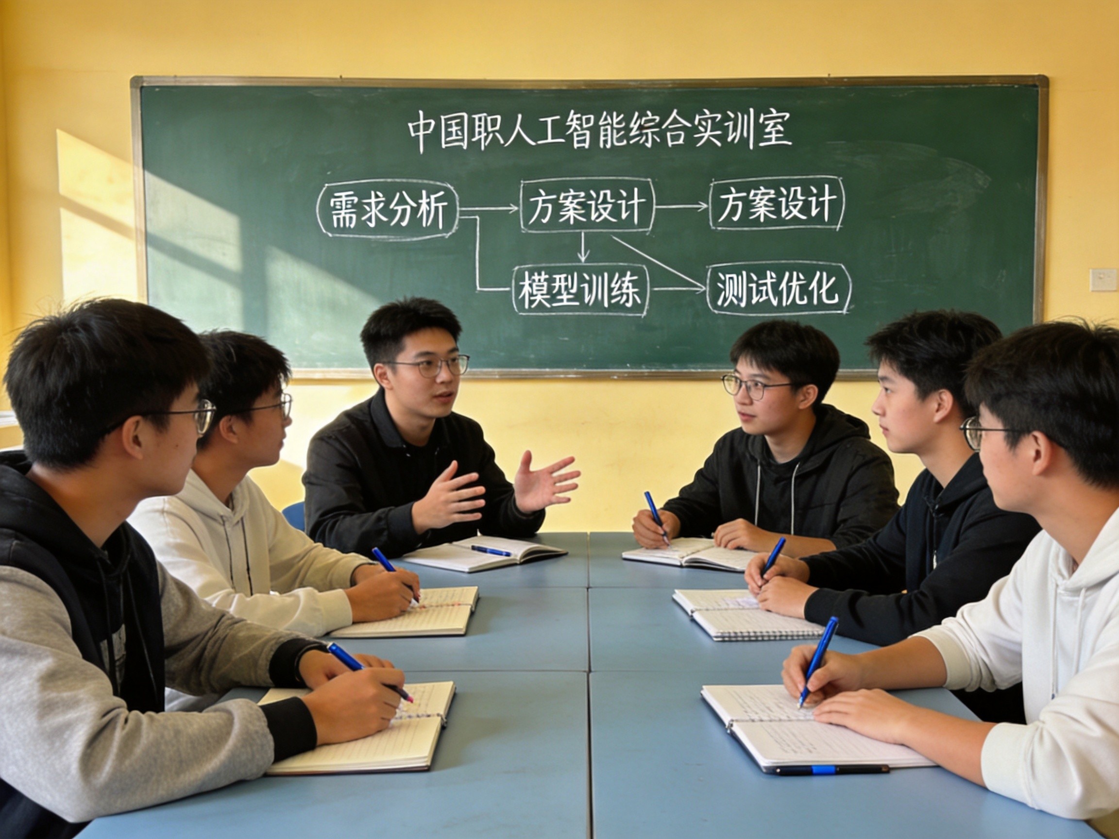 中职AI专业学生在人工智能综合实训室上智能体开发课