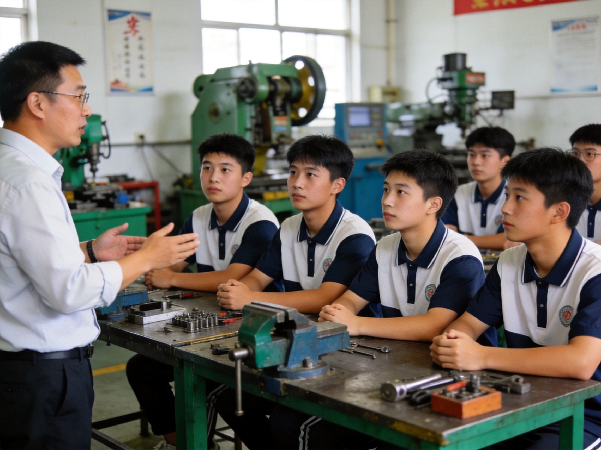 技工院校新生在专业实训中心参加入学专业认知课