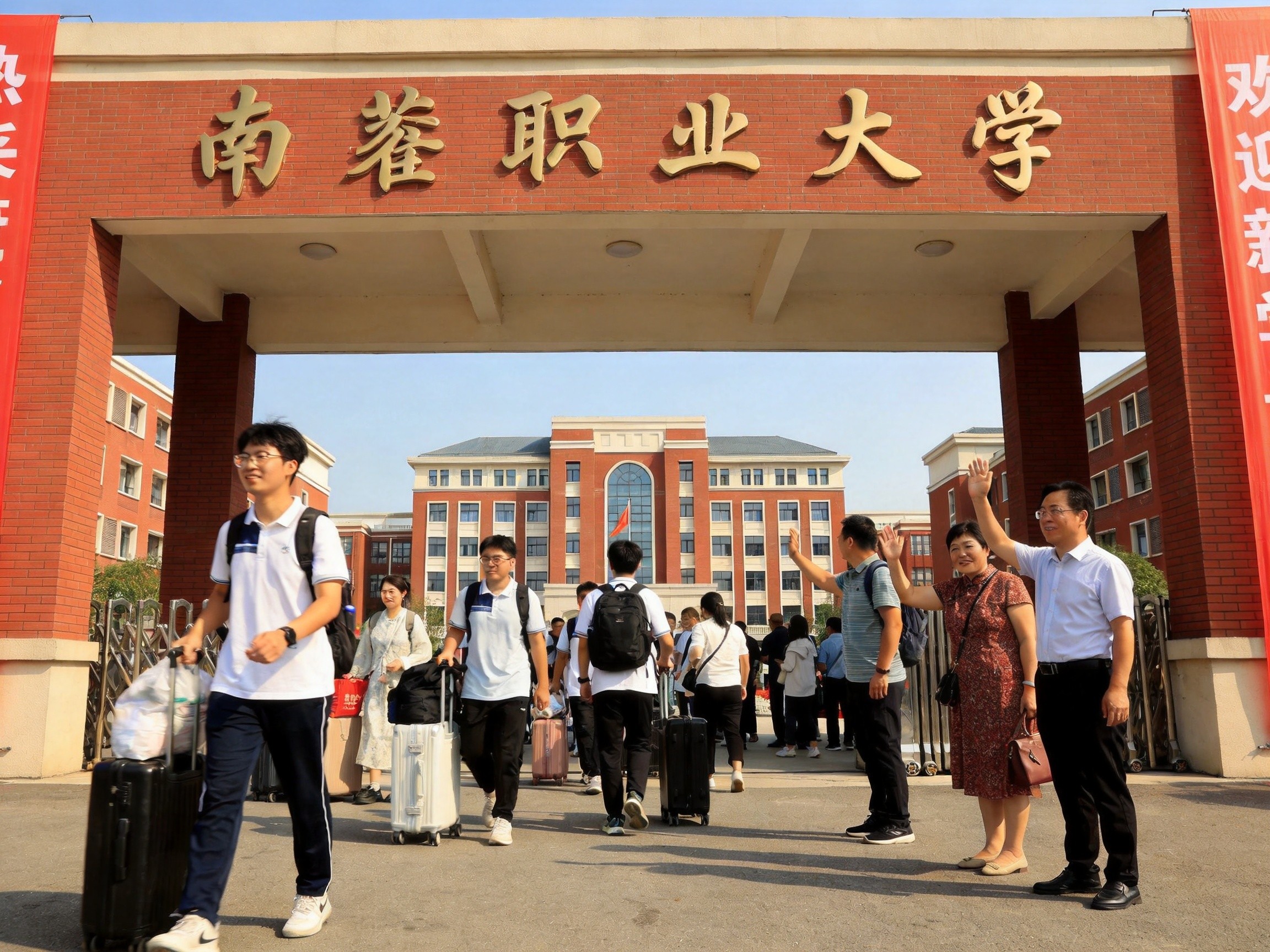 职业本科大学校门开学典礼新生报到场景
