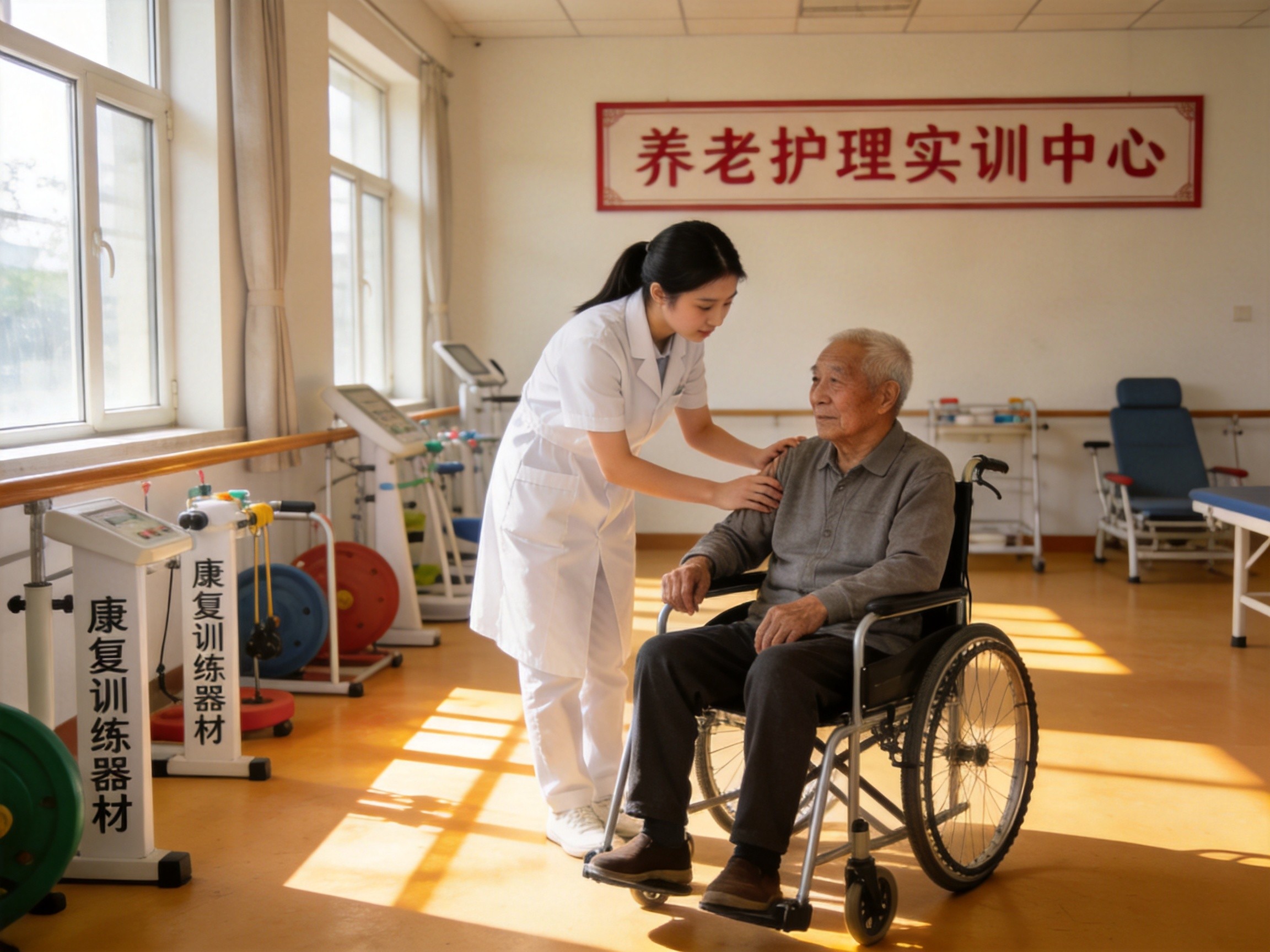 养老护理实训中心学生照顾老人