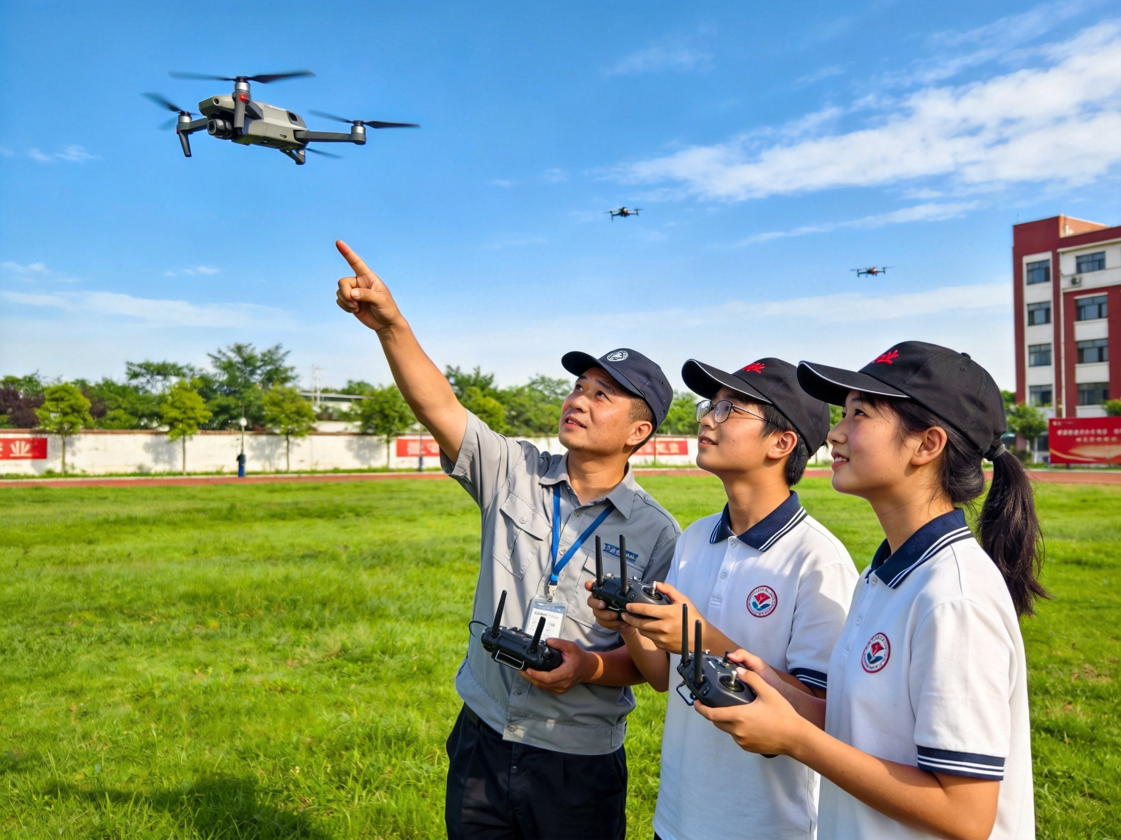 学生操作无人机遥控器