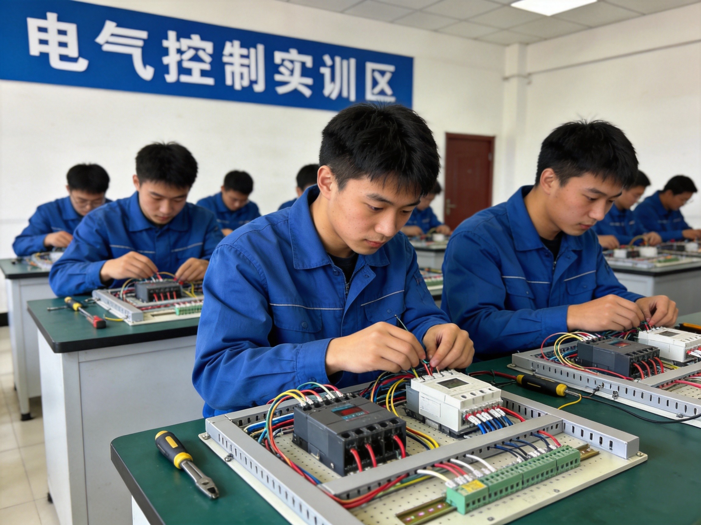技师学院学生在标准化产教评实训中心实操
